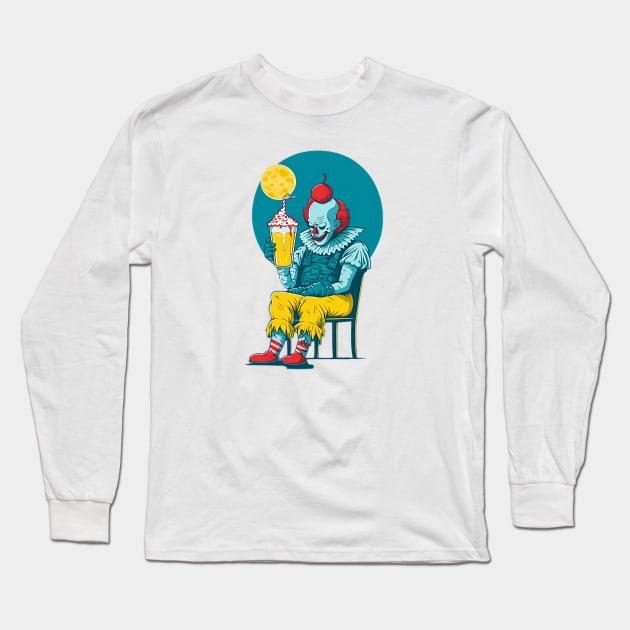 Twisted Refreshment: Evil Clown Unwinds Long Sleeve T-Shirt by zoocostudio